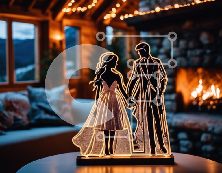 Intra Συλλεκτικό Ξύλινο Παζλ Plywood  4mm - Ζευγάρι κρατώντας τα χέρια φωτισμένο φως γλυπτό Σε Ξύλινο Κουτί - Διαστάσεις Puzzle: 10x10 cm – 25 κομμάτια