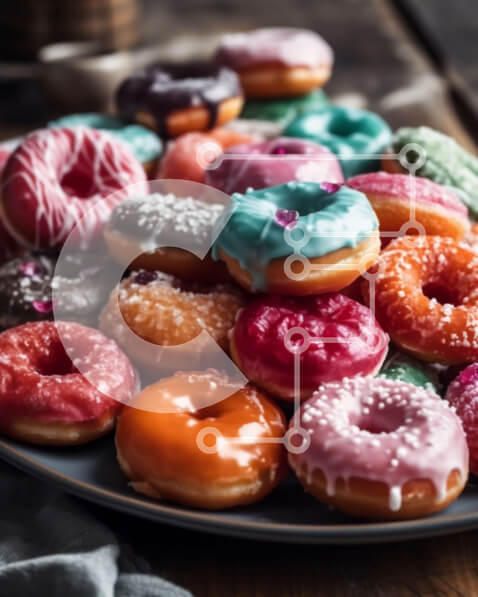 Σετ των 2 Intra Συλλεκτικό Ξύλινο Παζλ Plywood  4mm - Στόμα-ποτίζοντας εικόνα από γλασαρισμένα ντόνατς με ψεκασμούς στην κορυφή Σε Ξύλινο Κουτί - Διαστάσεις: 10x10 cm – 25 κομμάτια