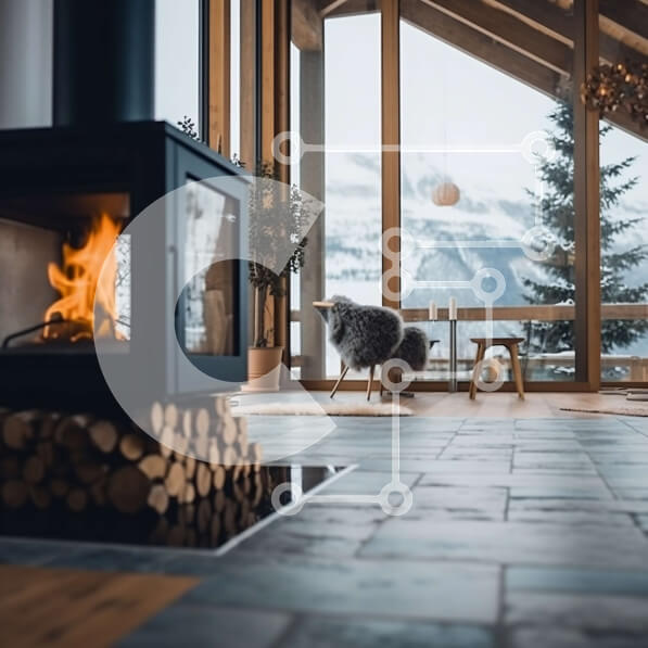 Intra Συλλεκτικό Ξύλινο Παζλ Plywood  4mm - Ζεστό και φιλόξενο σαλόνι με θέα στο βουνό Σε Ξύλινο Κουτί - Διαστάσεις Puzzle: 10x10 cm – 25 κομμάτια