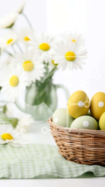 Intra Συλλεκτικό Ξύλινο Παζλ Plywood  4mm - Πολύχρωμα Πασχαλινά αυγά και μαργαρίτες στο ψάθινο καλάθι Σε Ξύλινο Κουτί - Διαστάσεις: 10x10 cm – 25 κομμάτια