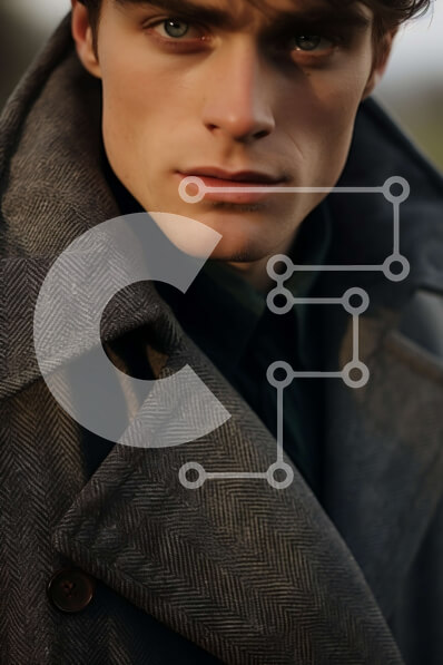 Intra Συλλεκτικό Ξύλινο Παζλ Plywood  4mm - Κομψός άνδρας με γκρι παλτό που δείχνει εσωστρεφής Σε Ξύλινο Κουτί - Διαστάσεις Puzzle: 10x10 cm – 25 κομμάτια