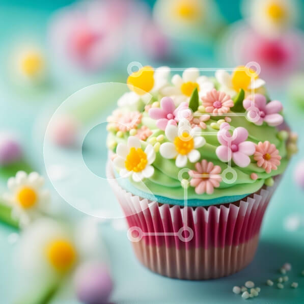 Σετ των 2 Intra Συλλεκτικό Ξύλινο Παζλ Plywood  4mm - Λαχταριστό cupcake με πολύχρωμα διακοσμητικά λουλουδιών Σε Ξύλινο Κουτί - Διαστάσεις: 10x10 cm – 25 κομμάτια