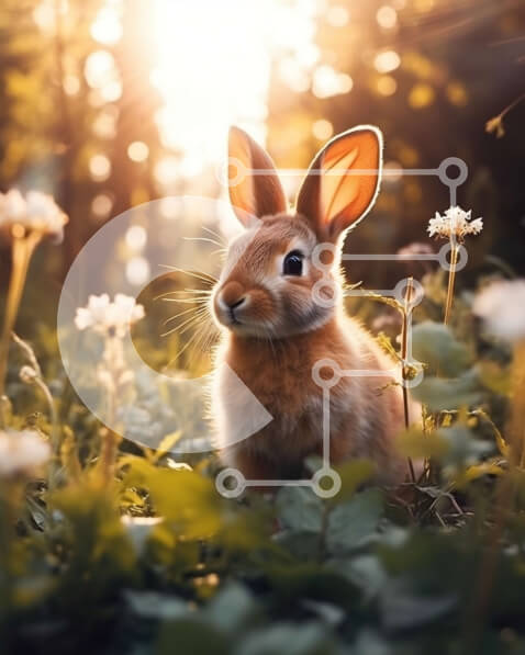 Σετ των 2 Intra Συλλεκτικό Ξύλινο Παζλ Plywood  4mm - Γαλήνια εικόνα ενός καφέ κουνελιού σε ένα χωράφι που περιβάλλεται από λουλούδια Σε Ξύλινο Κουτί - Διαστάσεις: 10x10 cm – 25 κομμάτια