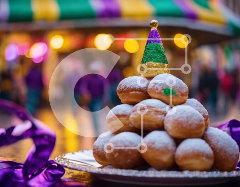 Σετ των 2 Intra Συλλεκτικό Ξύλινο Παζλ Plywood  4mm - Ντόνατς σε ένα πιάτο με καπέλο Mardi Gras Σε Ξύλινο Κουτί - Διαστάσεις: 10x10 cm – 25 κομμάτια