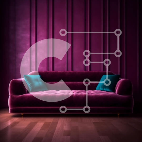 Intra Συλλεκτικό Ξύλινο Παζλ Plywood  4mm - Άνετος μωβ καναπές σε ένα σκοτεινό δωμάτιο με μπλε μαξιλάρια Σε Ξύλινο Κουτί - Διαστάσεις Puzzle: 10x10 cm – 25 κομμάτια