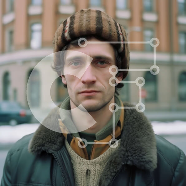 Intra Συλλεκτικό Ξύλινο Παζλ Plywood  4mm - Άνθρωπος με χειμερινά ρούχα που στέκεται μπροστά από κτίρια με χιόνι στο έδαφος Σε Ξύλινο Κουτί - Διαστάσεις Puzzle: 10x10 cm – 25 κομμάτια