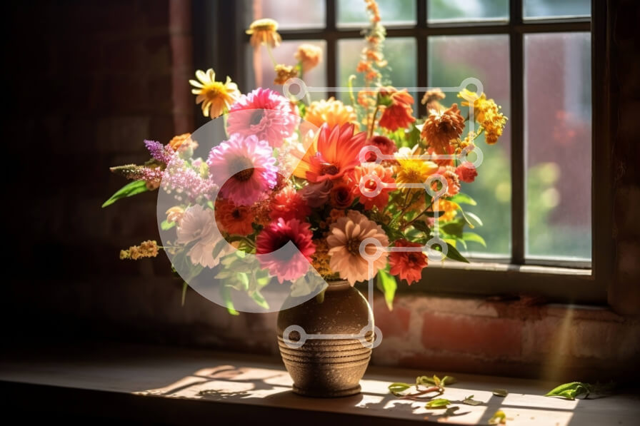 Intra Συλλεκτικό Ξύλινο Παζλ Plywood  4mm - Όμορφη εικόνα με πολύχρωμα λουλούδια σε ένα περβάζι Σε Ξύλινο Κουτί - Διαστάσεις: 10x10 cm – 25 κομμάτια