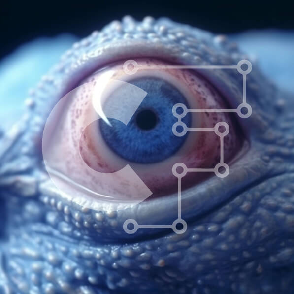 Intra Συλλεκτικό Ξύλινο Παζλ Plywood  4mm - Εκπληκτική κινηματογράφηση σε πρώτο πλάνο ενός μπλε ματιού ιγκουάνα Σε Ξύλινο Κουτί - Διαστάσεις: 10x10 cm – 25 κομμάτια