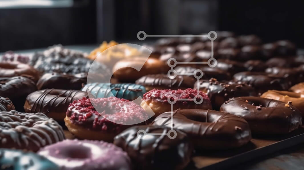 Σετ των 2 Intra Συλλεκτικό Ξύλινο Παζλ Plywood  4mm - Νόστιμα ντόνατς με σοκολάτα και πασπαλίζουμε σε ένα ξύλινο τραπέζι Σε Ξύλινο Κουτί - Διαστάσεις: 10x10 cm – 25 κομμάτια