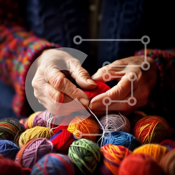 Intra Συλλεκτικό Ξύλινο Παζλ Plywood  4mm - Εικόνα ηλικιωμένης γυναίκας που πλέκει με πολύχρωμα νήματα Σε Ξύλινο Κουτί - Διαστάσεις Puzzle: 10x10 cm – 25 κομμάτια