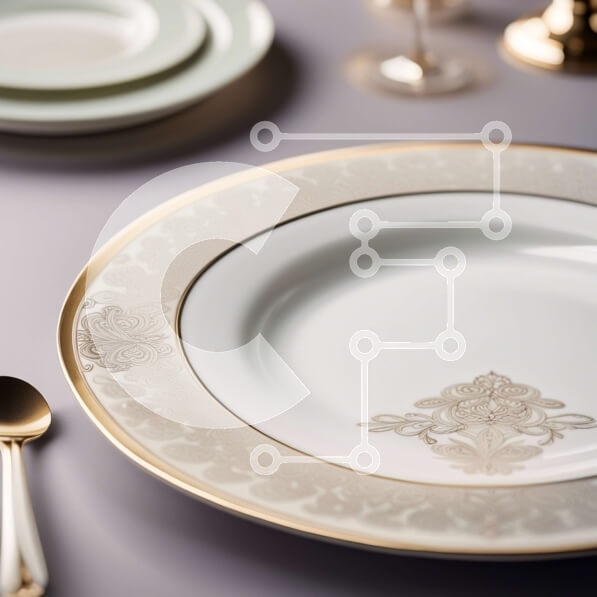 Σετ των 2 Intra Συλλεκτικό Ξύλινο Παζλ Plywood  4mm - Εκπληκτική εικόνα ενός λευκού πιάτου με χρυσό χείλος και μαχαιροπίρουνα Σε Ξύλινο Κουτί - Διαστάσεις: 10x10 cm – 25 κομμάτια