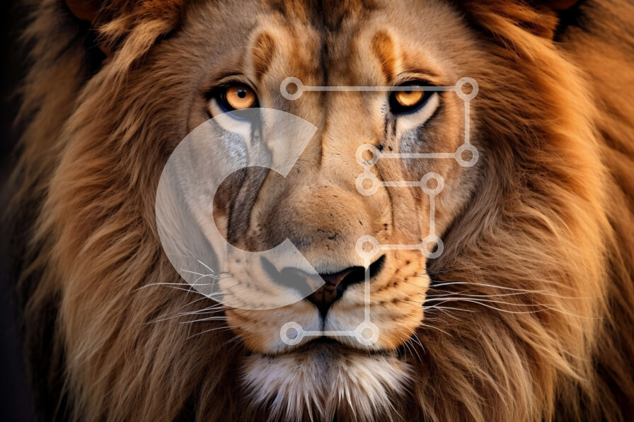 Σετ των 2 Intra Συλλεκτικό Ξύλινο Παζλ Plywood  4mm - Ισχυρή κοντινή εικόνα του προσώπου ενός λιονταριού Σε Ξύλινο Κουτί - Διαστάσεις: 10x10 cm – 25 κομμάτια