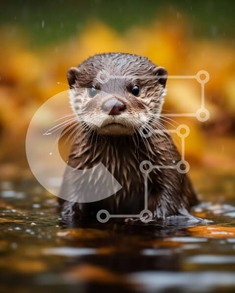 Σετ των 2 Intra Συλλεκτικό Ξύλινο Παζλ Plywood  4mm - Χαριτωμένη εικόνα ενός μωρού ενυδρίδας σε μια λακκούβα με φθινοπωρινό φύλλωμα πίσω Σε Ξύλινο Κουτί - Διαστάσεις: 10x10 cm – 25 κομμάτια