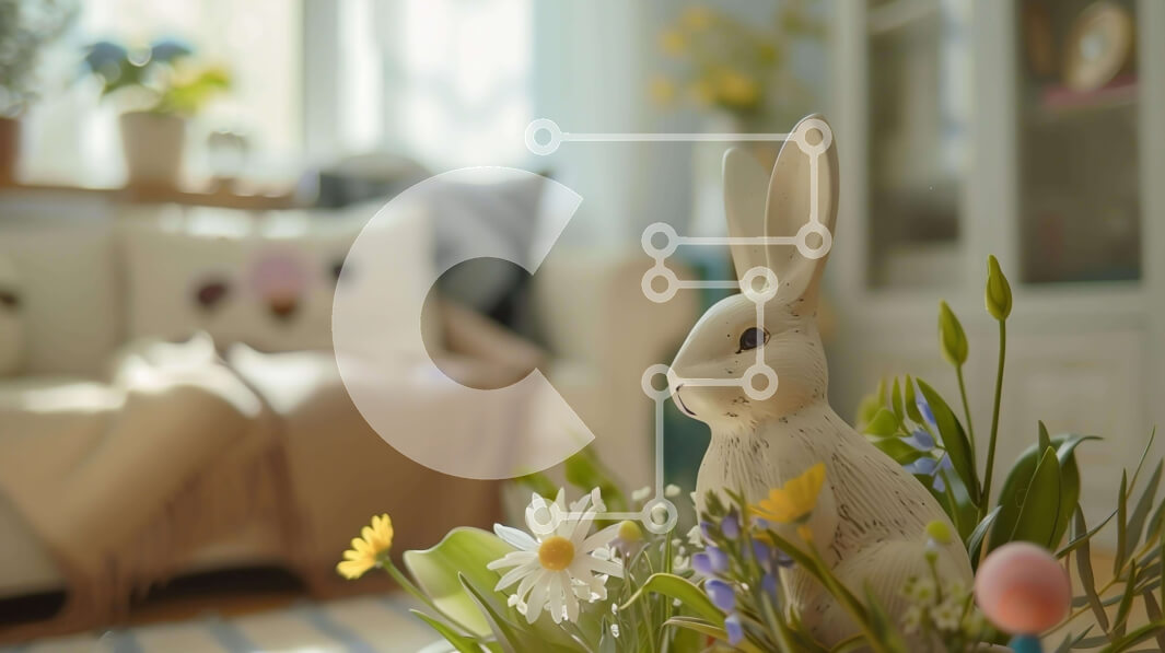 Intra Συλλεκτικό Ξύλινο Παζλ Plywood  4mm - Πασχαλινό λαγουδάκι στο σαλόνι γεμάτο λουλούδια Σε Ξύλινο Κουτί - Διαστάσεις Puzzle: 10x10 cm – 25 κομμάτια