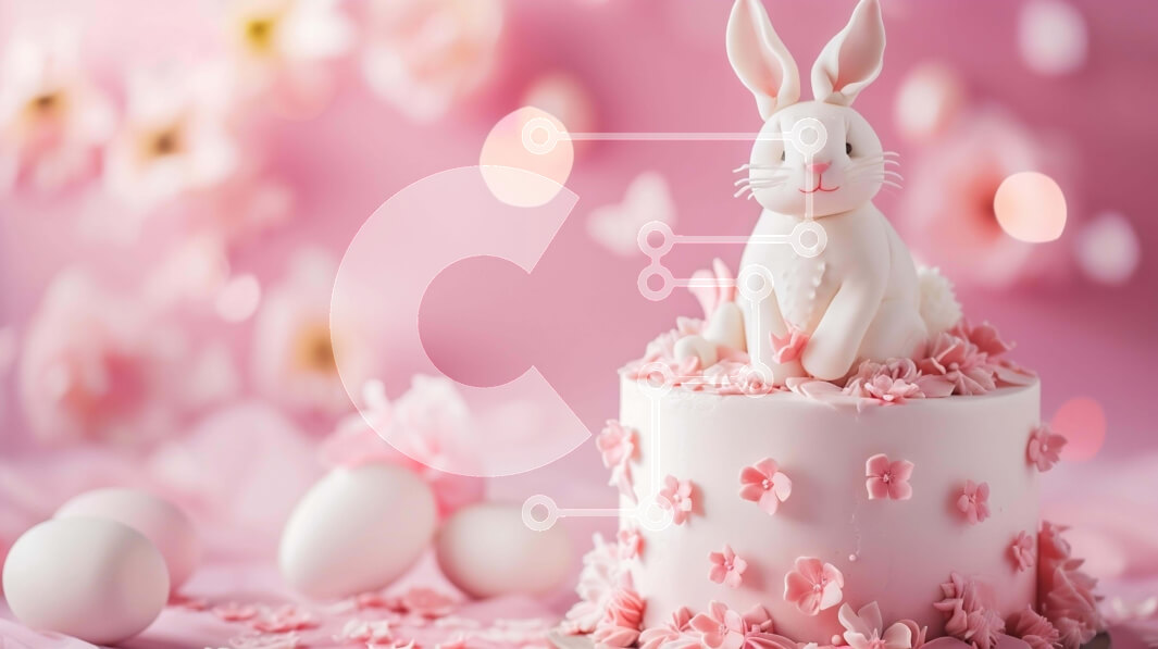 Intra Συλλεκτικό Ξύλινο Παζλ Plywood  4mm - Πασχαλινό κέικ λαγουδάκι με ροζ λουλούδια και διακοσμήσεις με αυγά Σε Ξύλινο Κουτί - Διαστάσεις: 10x10 cm – 25 κομμάτια