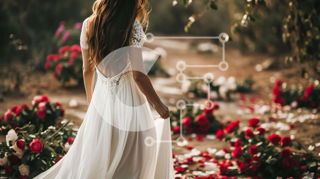 Intra Συλλεκτικό Ξύλινο Παζλ Plywood  4mm - Κομψή γυναίκα με λευκό φόρεμα που περπατά στο πεδίο των λουλουδιών Σε Ξύλινο Κουτί - Διαστάσεις Puzzle: 10x10 cm – 25 κομμάτια