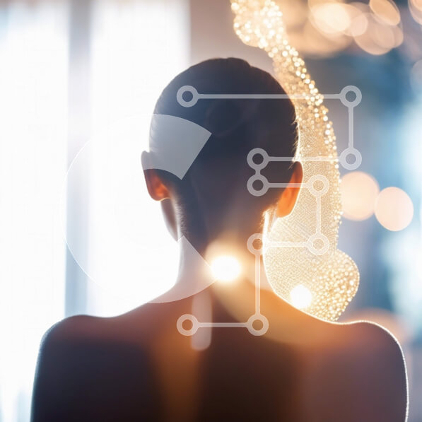 Intra Συλλεκτικό Ξύλινο Παζλ Plywood  4mm - Μυστηριώδης πίσω όψη μιας γυναίκας με διάσπαρτα φώτα Σε Ξύλινο Κουτί - Διαστάσεις Puzzle: 10x10 cm – 25 κομμάτια