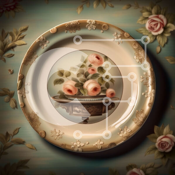 Intra Συλλεκτικό Ξύλινο Παζλ Plywood  4mm - Όμορφο Vintage πιάτο με Floral σχέδιο Σε Ξύλινο Κουτί - Διαστάσεις Puzzle: 10x10 cm – 25 κομμάτια