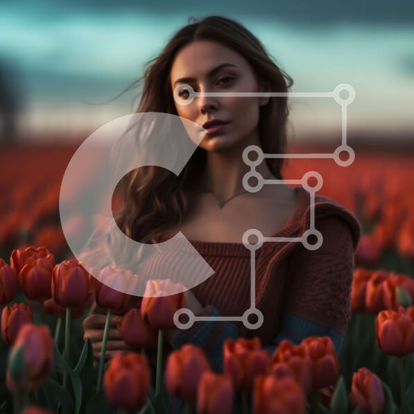 Intra Συλλεκτικό Ξύλινο Παζλ Plywood  4mm - Εκπληκτική εικόνα μιας γυναίκας που στέκεται ανάμεσα στις κόκκινες τουλίπες κατά τη διάρκεια του ηλιοβασιλέματος Σε Ξύλινο Κουτί - Διαστάσεις: 10x10 cm – 25 κομμάτια