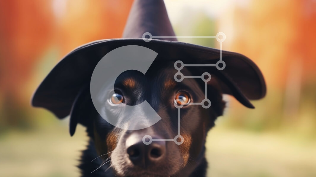 Intra Συλλεκτικό Ξύλινο Παζλ Plywood  4mm - Μαύρο και καφέ σκύλος με καπέλο μάγισσας Σε Ξύλινο Κουτί - Διαστάσεις: 10x10 cm – 25 κομμάτια