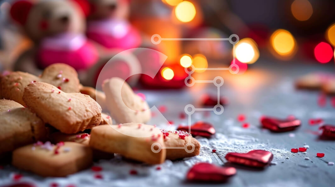 Intra Συλλεκτικό Ξύλινο Παζλ Plywood  4mm - Αρκουδάκια για την ημέρα του Αγίου Βαλεντίνου και μπισκότα σε σχήμα καρδιάς σε ένα τραπέζι Σε Ξύλινο Κουτί - Διαστάσεις: 10x10 cm – 25 κομμάτια