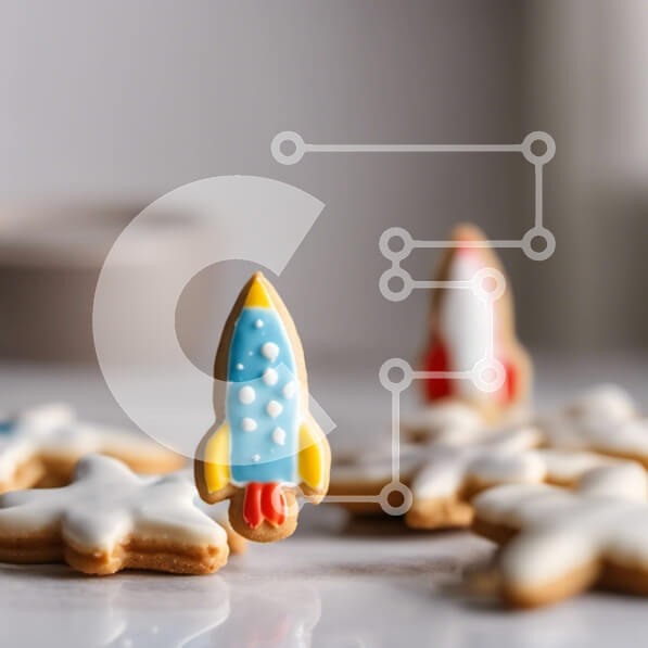 Σετ των 2 Intra Συλλεκτικό Ξύλινο Παζλ Plywood  4mm - Διαστημόπλοιο και Διακοσμημένα Μπισκότα με Αστέρια Σε Ξύλινο Κουτί - Διαστάσεις: 10x10 cm – 25 κομμάτια