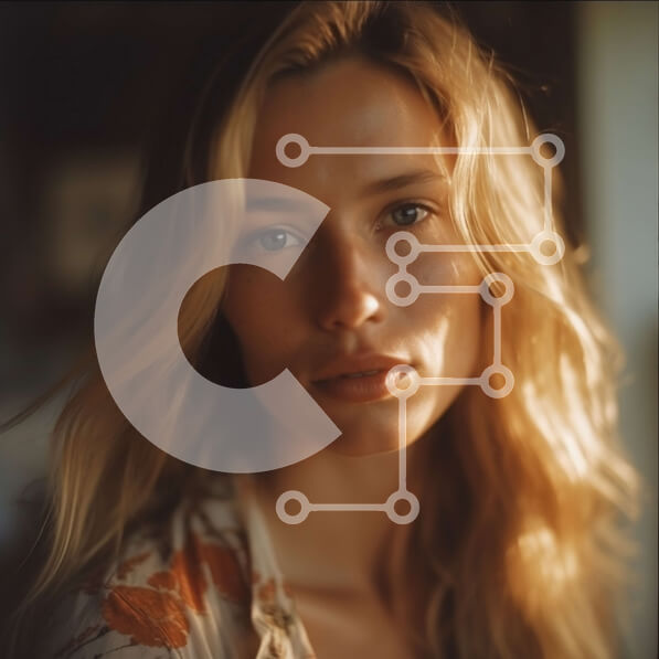 Intra Συλλεκτικό Ξύλινο Παζλ Plywood  4mm - Σοβαρή ξανθιά γυναίκα με μπλε μάτια και λουλουδάτο πουκάμισο Σε Ξύλινο Κουτί - Διαστάσεις Puzzle: 10x10 cm – 25 κομμάτια