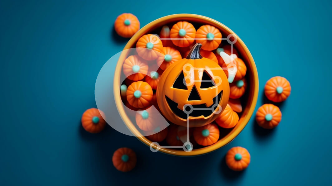 Intra Συλλεκτικό Ξύλινο Παζλ Plywood  4mm - Μπολ Candy Corn με πρόσωπο Jack-o-lantern Σε Ξύλινο Κουτί - Διαστάσεις Puzzle: 10x10 cm – 25 κομμάτια