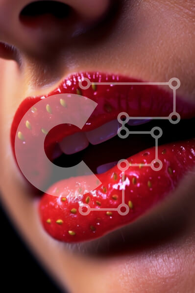 Intra Συλλεκτικό Ξύλινο Παζλ Plywood  4mm - Κομψή εικόνα γυναικείων χειλιών με φράουλα πάνω τους Σε Ξύλινο Κουτί - Διαστάσεις Puzzle: 10x10 cm – 25 κομμάτια