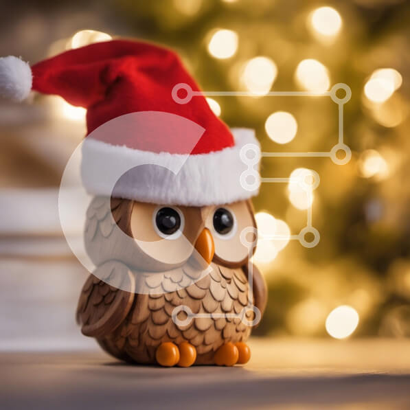 Intra Συλλεκτικό Ξύλινο Παζλ Plywood  4mm - Ειδώλιο κουκουβάγιας με καπέλο Άγιου Βασίλη και χριστουγεννιάτικα φωτάκια Σε Ξύλινο Κουτί - Διαστάσεις: 10x10 cm – 25 κομμάτια