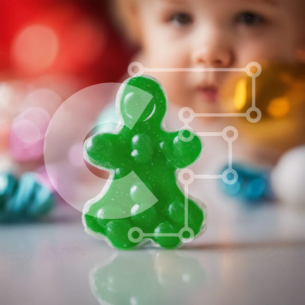 Intra Συλλεκτικό Ξύλινο Παζλ Plywood  4mm - Πράσινο ειδώλιο άνδρα με μελόψωμο με πολύχρωμα μπαλόνια Σε Ξύλινο Κουτί - Διαστάσεις Puzzle: 10x10 cm – 25 κομμάτια