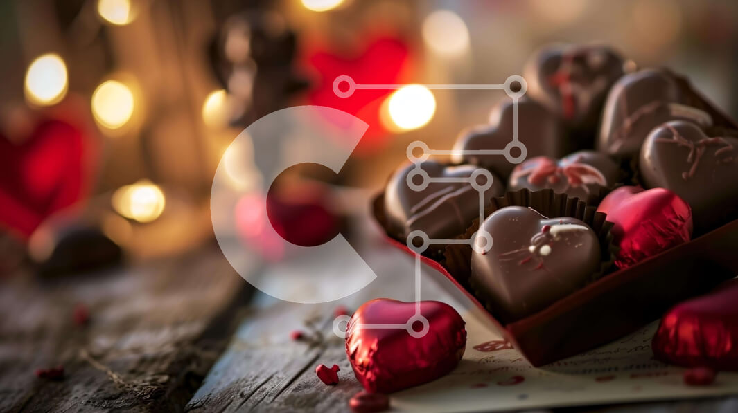 Intra Συλλεκτικό Ξύλινο Παζλ Plywood  4mm - Σοκολάτες σε σχήμα καρδιάς σε ξύλινο τραπέζι Σε Ξύλινο Κουτί - Διαστάσεις: 10x10 cm – 25 κομμάτια