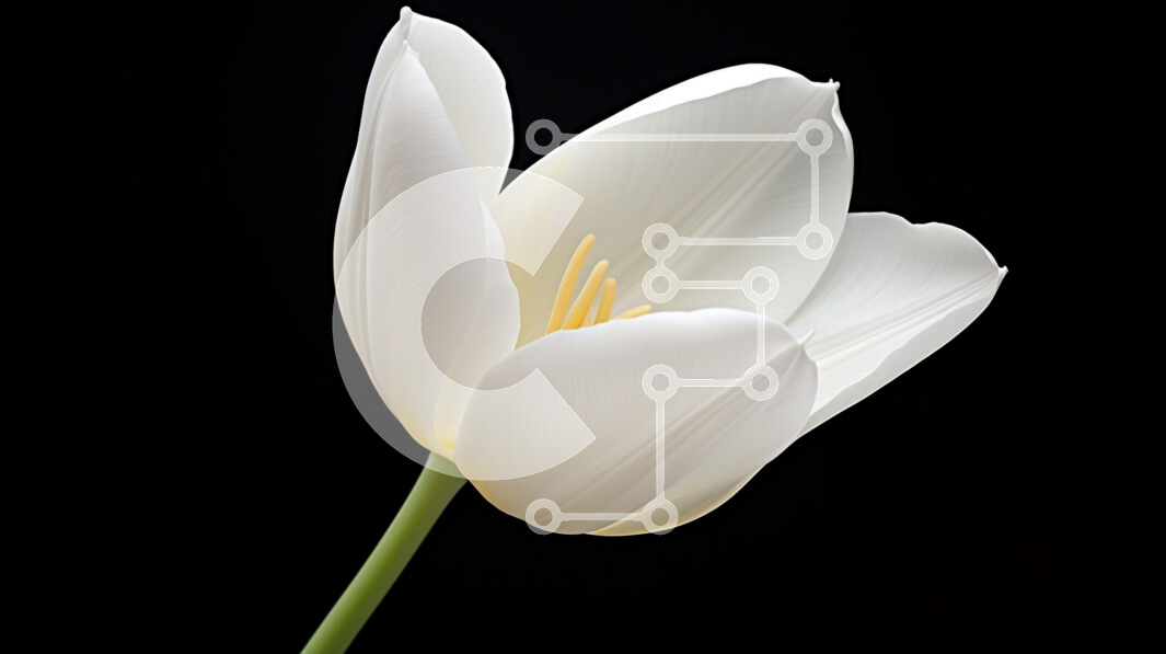 Intra Συλλεκτικό Ξύλινο Παζλ Plywood  4mm - Ανθισμένο ενιαίο λευκό λουλούδι τουλίπας σε μαύρο φόντο Σε Ξύλινο Κουτί - Διαστάσεις: 10x10 cm – 25 κομμάτια