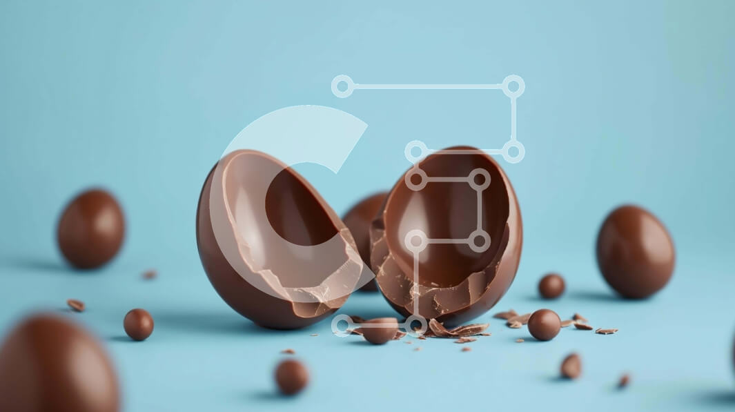 Σετ των 2 Intra Συλλεκτικό Ξύλινο Παζλ Plywood  4mm - Σπασμένο σοκολατένιο πασχαλινό αυγό σε μπλε φόντο Σε Ξύλινο Κουτί - Διαστάσεις: 10x10 cm – 25 κομμάτια