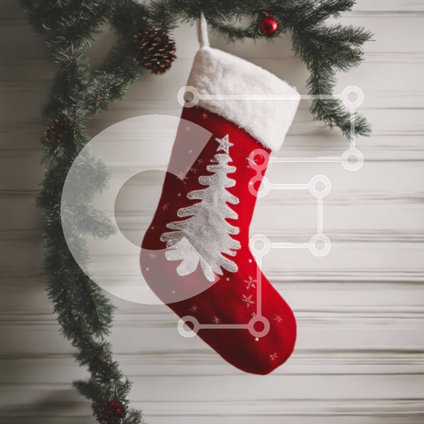 Intra Συλλεκτικό Ξύλινο Παζλ Plywood  4mm - Κόκκινη χριστουγεννιάτικη κάλτσα που κρέμεται από ένα κλαδί δέντρου Σε Ξύλινο Κουτί - Διαστάσεις: 10x10 cm – 25 κομμάτια