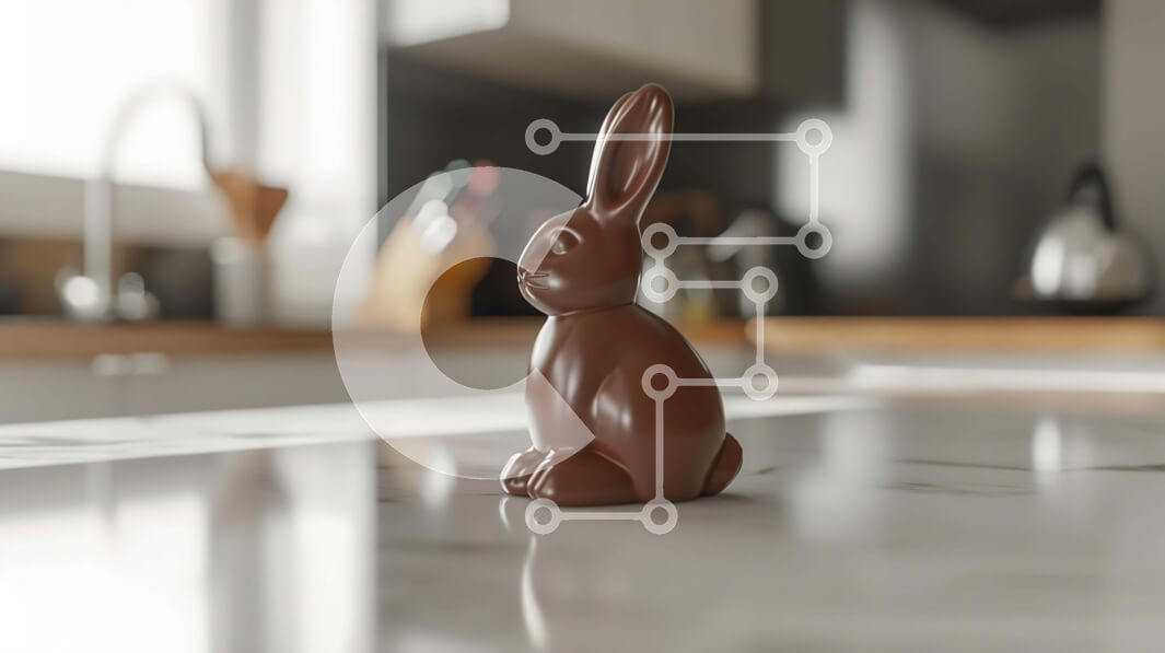 Σετ των 2 Intra Συλλεκτικό Ξύλινο Παζλ Plywood  4mm - Σοκολατένιο ειδώλιο λαγουδάκι στον πάγκο της κουζίνας Σε Ξύλινο Κουτί - Διαστάσεις: 10x10 cm – 25 κομμάτια