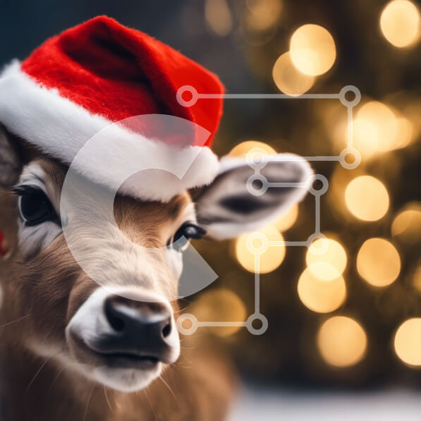 Intra Συλλεκτικό Ξύλινο Παζλ Plywood  4mm - Χαριτωμένο ελάφι με καπέλο Άγιου Βασίλη Σε Ξύλινο Κουτί - Διαστάσεις: 10x10 cm – 25 κομμάτια