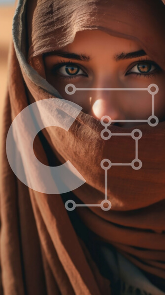 Intra Συλλεκτικό Ξύλινο Παζλ Plywood  4mm - Κομψή γυναίκα στην έρημο που φορά καφέ μαντίλα και γυαλιά ηλίου Σε Ξύλινο Κουτί - Διαστάσεις Puzzle: 10x10 cm – 25 κομμάτια