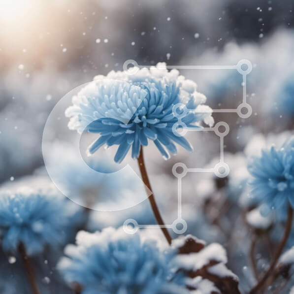 Intra Συλλεκτικό Ξύλινο Παζλ Plywood  4mm - Μπλε λουλούδια καλυμμένα στο χιόνι Σε Ξύλινο Κουτί - Διαστάσεις: 10x10 cm – 25 κομμάτια