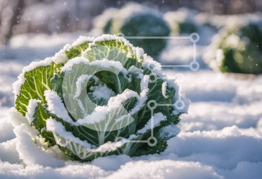 Intra Συλλεκτικό Ξύλινο Παζλ Plywood  4mm - Χιονισμένο φυτό πράσινο λάχανο Σε Ξύλινο Κουτί - Διαστάσεις: 10x10 cm – 25 κομμάτια