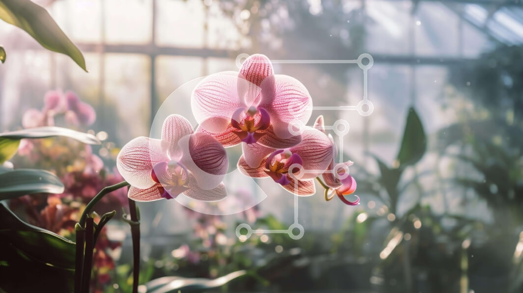 Intra Συλλεκτικό Ξύλινο Παζλ Plywood  4mm - Ροζ ορχιδέες σε ένα θερμοκήπιο με το φως του ήλιου Σε Ξύλινο Κουτί - Διαστάσεις: 10x10 cm – 25 κομμάτια