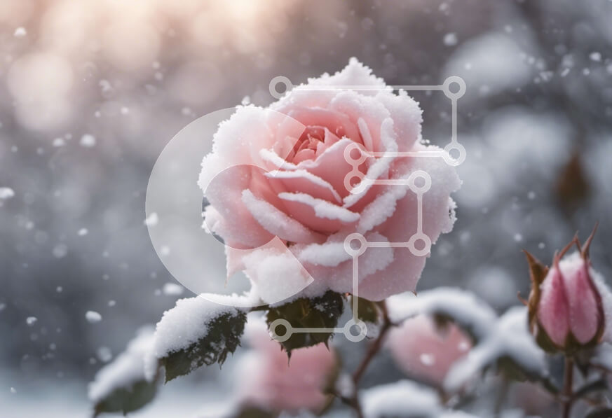 Intra Συλλεκτικό Ξύλινο Παζλ Plywood  4mm - Ροζ τριαντάφυλλο καλυμμένο με χιόνι Σε Ξύλινο Κουτί - Διαστάσεις: 10x10 cm – 25 κομμάτια