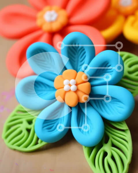 Σετ των 2 Intra Συλλεκτικό Ξύλινο Παζλ Plywood  4mm - Κοντινό πλάνο πολύχρωμο λουλούδι από πολυμερή πηλό Σε Ξύλινο Κουτί - Διαστάσεις: 10x10 cm – 25 κομμάτια