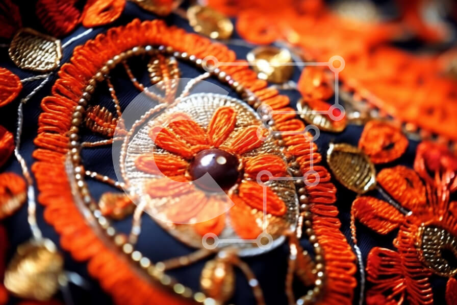 Intra Συλλεκτικό Ξύλινο Παζλ Plywood  4mm - Εκπληκτικό πορτοκαλί και χρυσοκέντητο φόρεμα με λουλουδάτο μοτίβο Σε Ξύλινο Κουτί - Διαστάσεις Puzzle: 10x10 cm – 25 κομμάτια