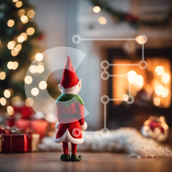 Intra Συλλεκτικό Ξύλινο Παζλ Plywood  4mm - Κούκλα ξωτικού μπροστά στο τζάκι με δώρα και διακοσμητικά Σε Ξύλινο Κουτί - Διαστάσεις: 10x10 cm – 25 κομμάτια