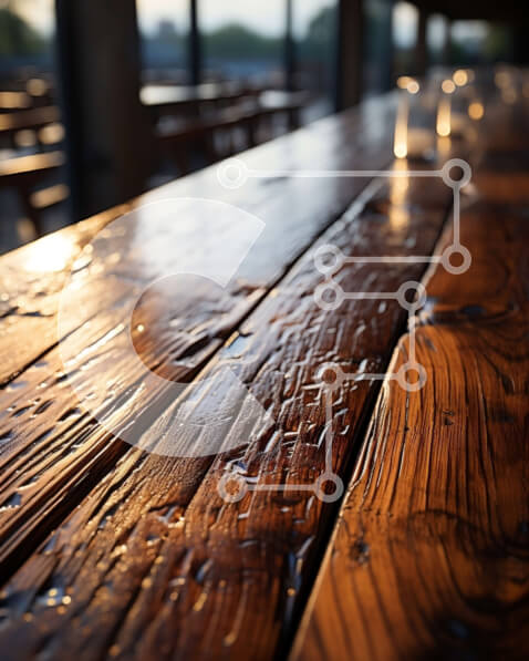 Intra Συλλεκτικό Ξύλινο Παζλ Plywood  4mm - Όμορφη εικόνα ενός ξύλινου τραπεζιού με σταγονίδια νερού Σε Ξύλινο Κουτί - Διαστάσεις Puzzle: 10x10 cm – 25 κομμάτια