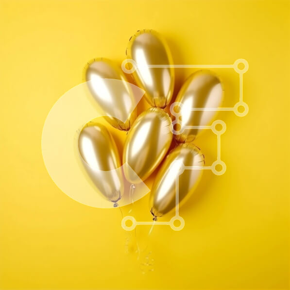 Intra Συλλεκτικό Ξύλινο Παζλ Plywood  4mm - Ζωντανή εικόνα με χρυσά μπαλόνια σε κίτρινο φόντο Σε Ξύλινο Κουτί - Διαστάσεις Puzzle: 10x10 cm – 25 κομμάτια