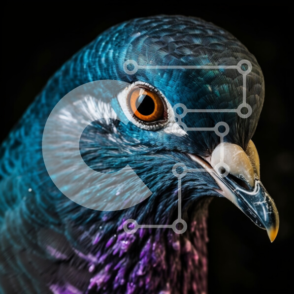 Intra Συλλεκτικό Ξύλινο Παζλ Plywood  4mm - Όμορφη εικόνα από κοντά ενός κεφαλιού περιστεριού με μπλε και μοβ φτερά Σε Ξύλινο Κουτί - Διαστάσεις: 10x10 cm – 25 κομμάτια