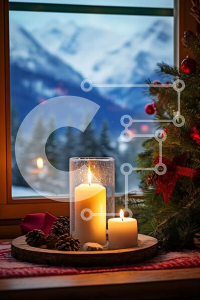 Intra Συλλεκτικό Ξύλινο Παζλ Plywood  4mm - Κεριά διακοπών με τα χιονισμένα βουνά στο φόντο Σε Ξύλινο Κουτί - Διαστάσεις: 10x10 cm – 25 κομμάτια