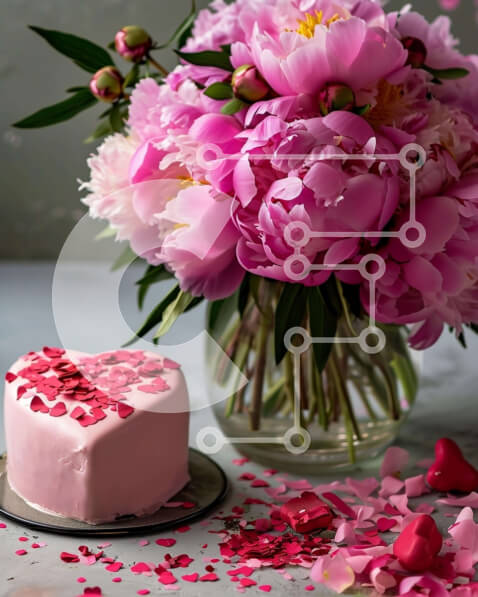 Σετ των 2 Intra Συλλεκτικό Ξύλινο Παζλ Plywood  4mm - Κέικ σε σχήμα καρδιάς με λουλούδια και κομφετί Σε Ξύλινο Κουτί - Διαστάσεις: 10x10 cm – 25 κομμάτια